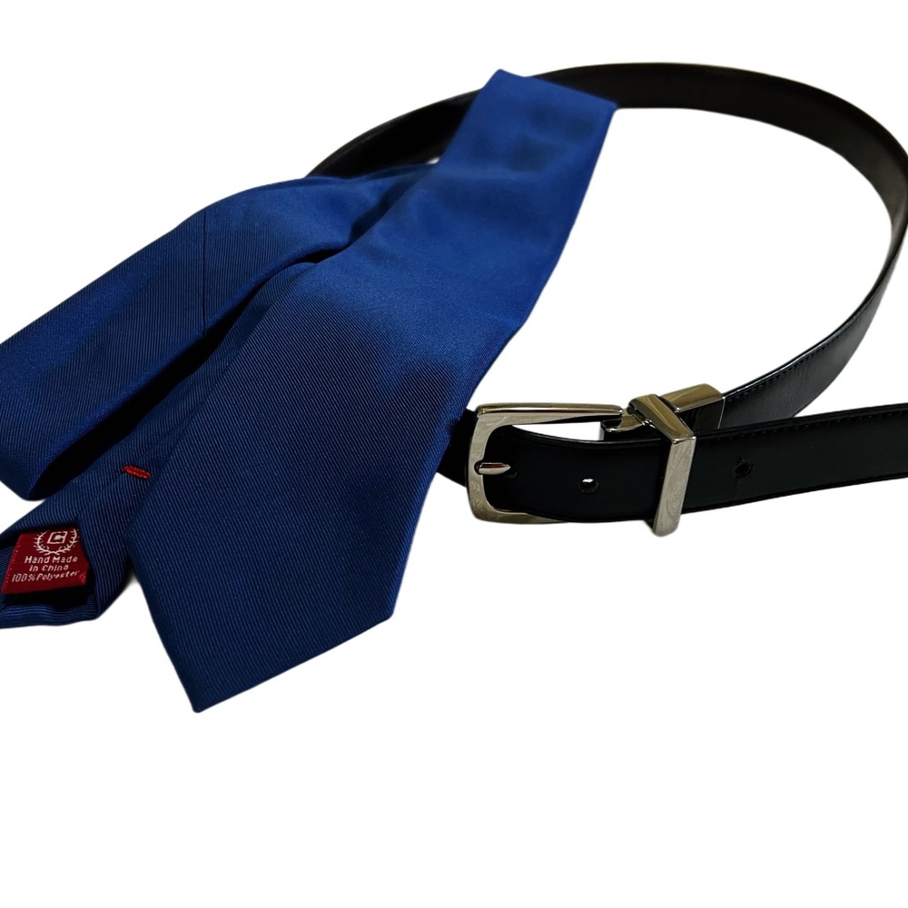Chaps Blue Tie and Black/Brown Belt Set